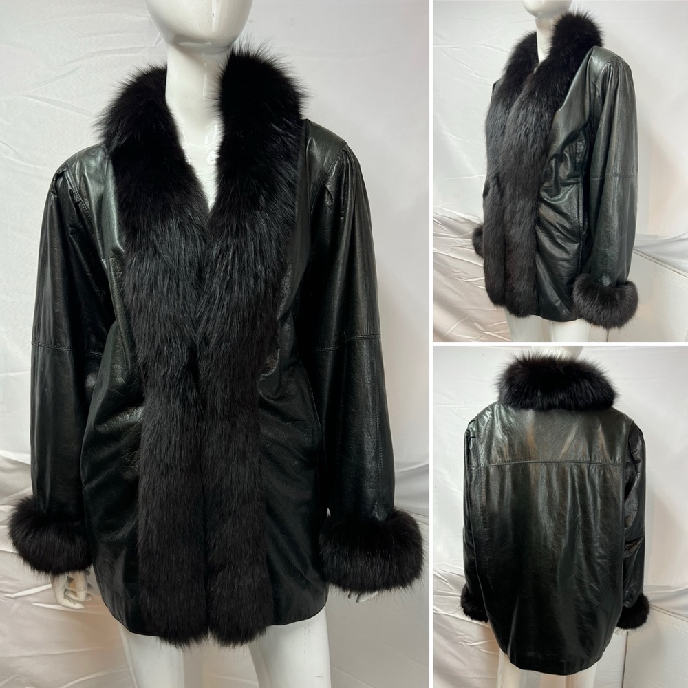 Vintage Roxciticus Women’s L Black Nappa Lamb Leather Fur Collar Penny Lane Coat - Picture 6 of 11